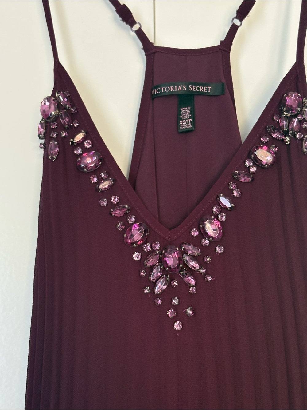 Victoria's Secret Plum Embellished V-Neck Pleated Maxi Dress